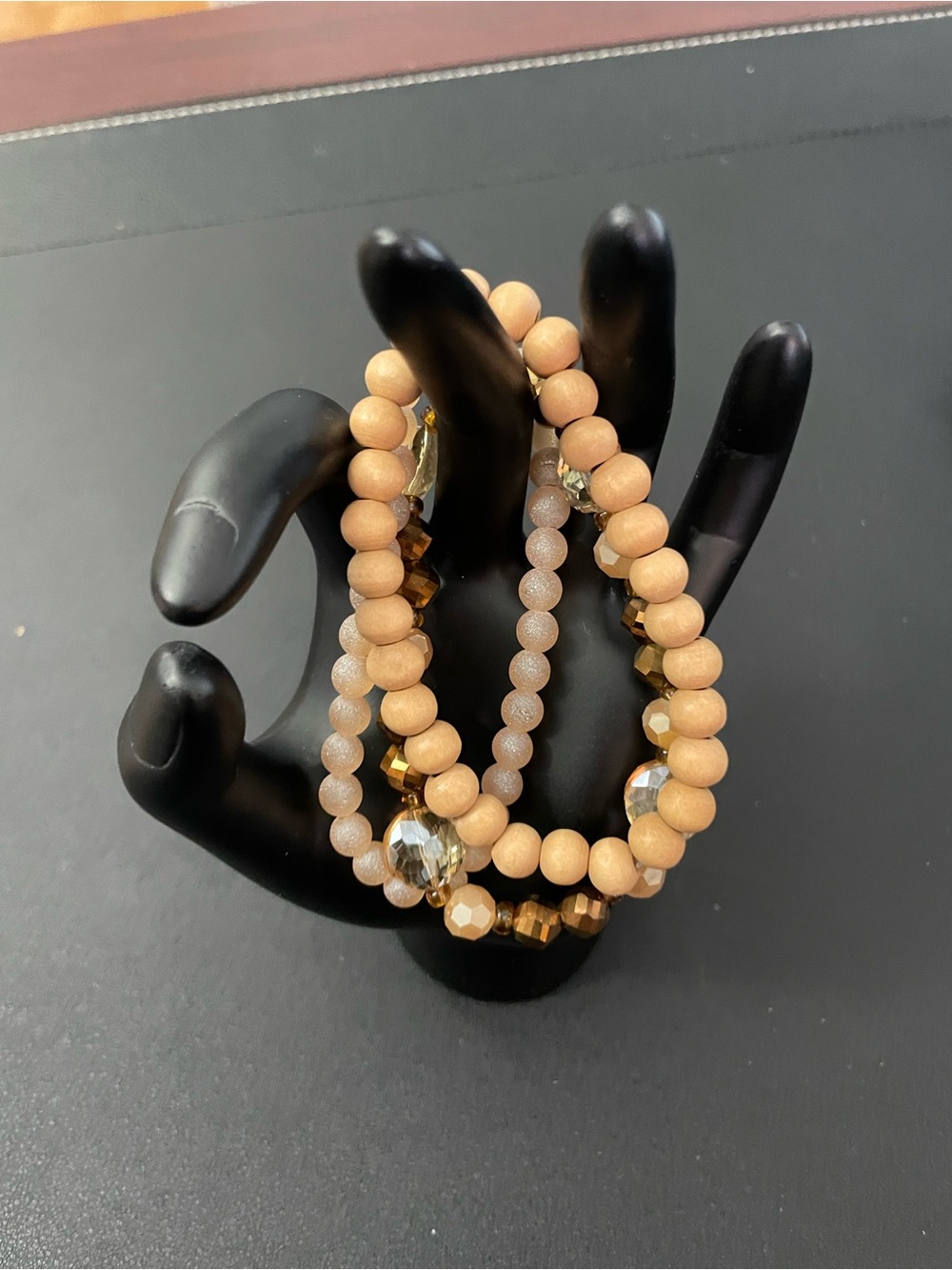 Beige and Gold Multi-String Beaded Bracelet Set - Picture 3 of 4